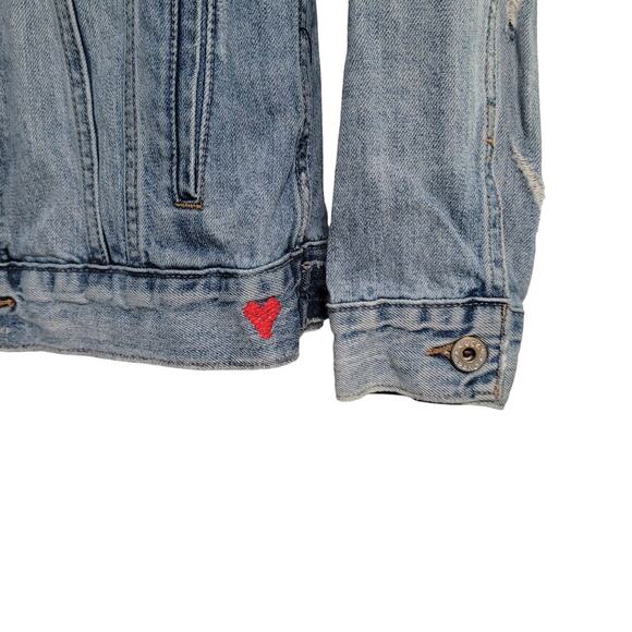 Lucky Brand The Tomboy Trucker Distressed Blue Jean Jacket Pockets Size Small - Picture 3 of 9